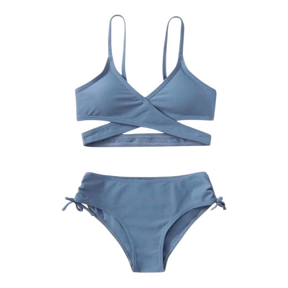 MIENOE Teen Girls Large Blue Grey Two-Piece Bikini Swimsuits NWT